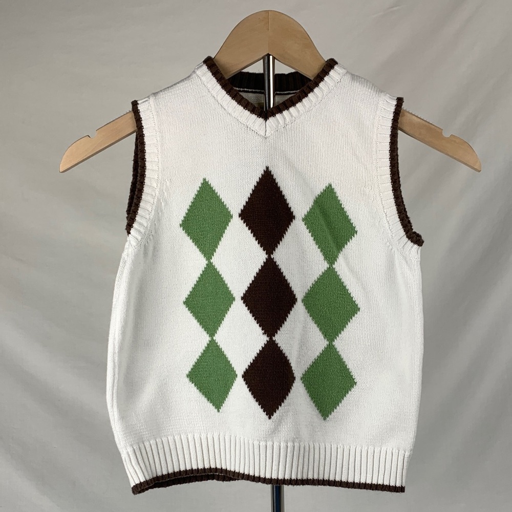 The Children's Place White and Green Argyle Vest Kids Size 5/6 Preppy Fall